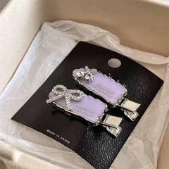 新しい甘くてクールな女の子のハイエンドメタルフラッシュダイヤモンドチェリーリボンシームレスクリップ前髪サイドクリップヘアピンヘッドバンド