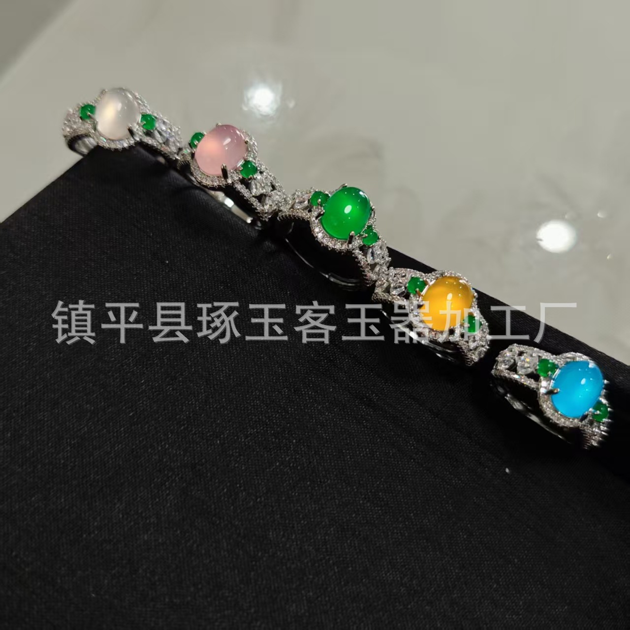 高端网红玉髓玉石起钢光冰种蕾丝戒指气质镀S925镀银大气奢华指环