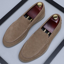 2025春秋季新款男鞋真皮英伦反绒皮一脚蹬懒人鞋休闲皮鞋男士鞋子