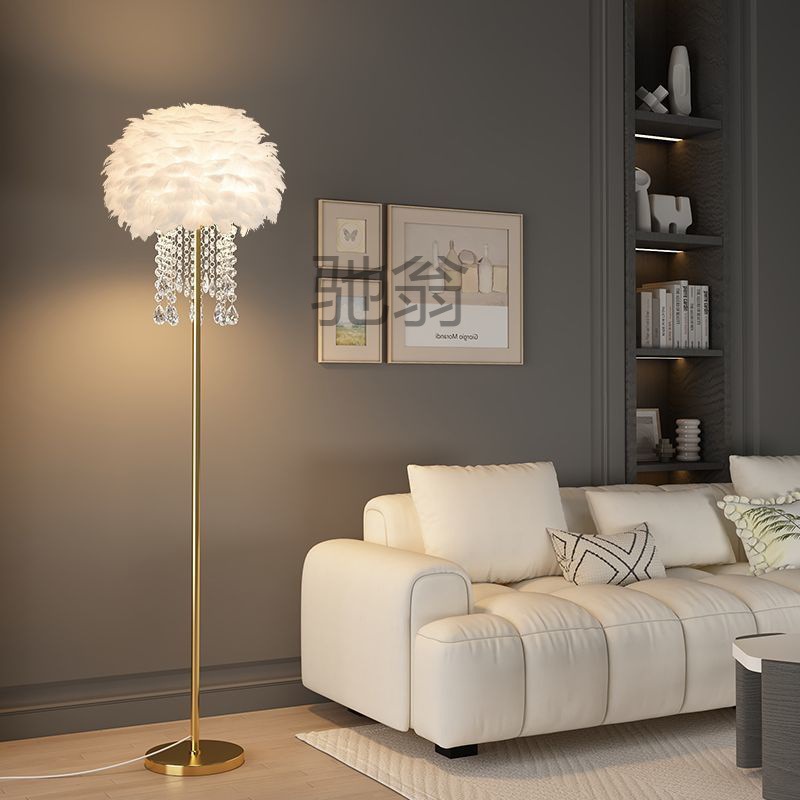 Y A Floor Lamp Feather Crystal Light Luxury Nordic Living Room Sofa Bedroom Bedside Internet Celebrity Live Room Warm Stand