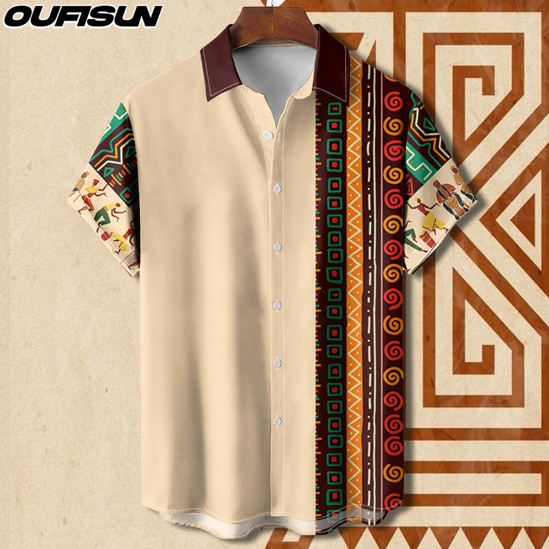 2025 New Cross-Border Philippine Ethnic Print Loose Breathable Fashion Short-Sleeved Shirt 3D Printed Men's Shirt