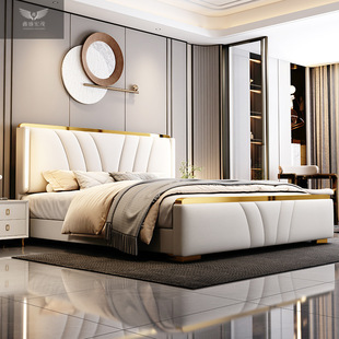 Modern Simple Wedding Italian Genuine Leather Double Entry Luxury Master Bedroom Queen Bed 1.8 Double Storage Bed Home 1.5 Internet Celebrity Bed