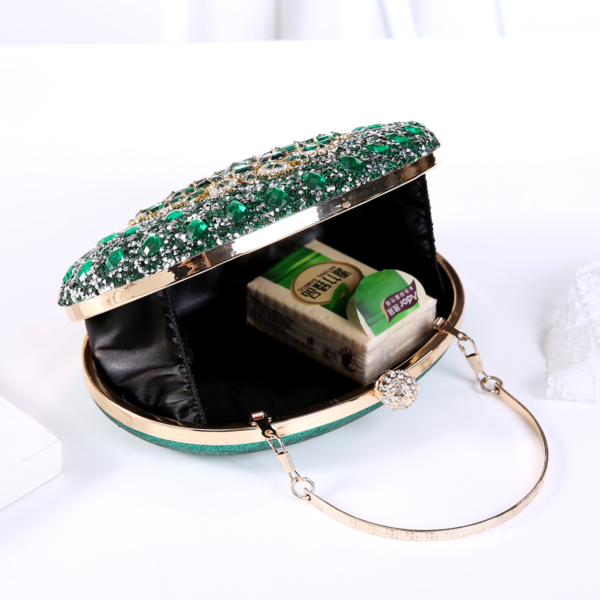 337g Weight Polyester Lining Material Lock clasp Closure Type Top Handle Strap Type Evening Bag Bags Type Party Occasion Pu Leather Material Printing Pattern All Seasons Season Women's Gender Diamond Design Elegant Style Oval Shape Small Size Pu Leather Printing Oval Evening Bags 10