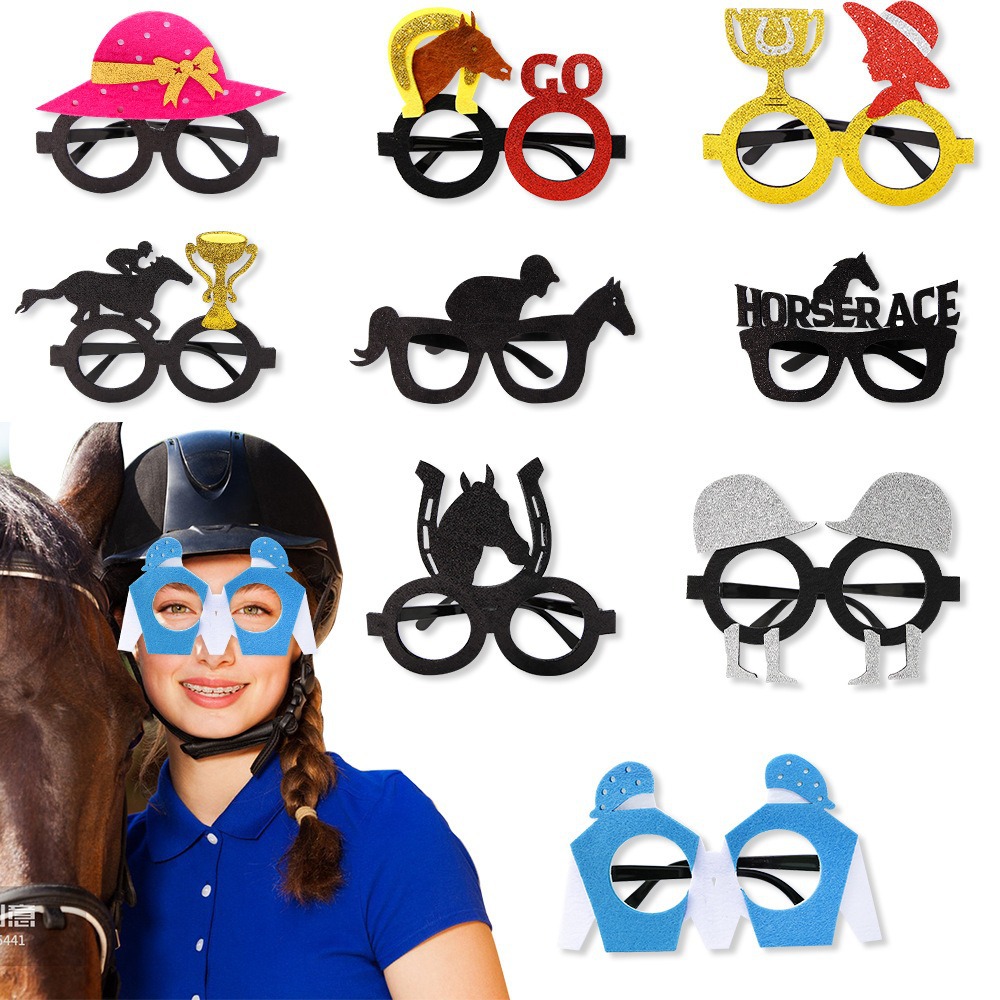 Amazon Horse Racing Festival Glasses Photo Props Holiday Party Decoration Horse Riding Horse Racing Trophy Glasses Frame Decoration