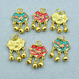 喜上眉梢铃铛锁喜鹊哑金配件项链diy饰品挂件吊坠国潮辅助材料