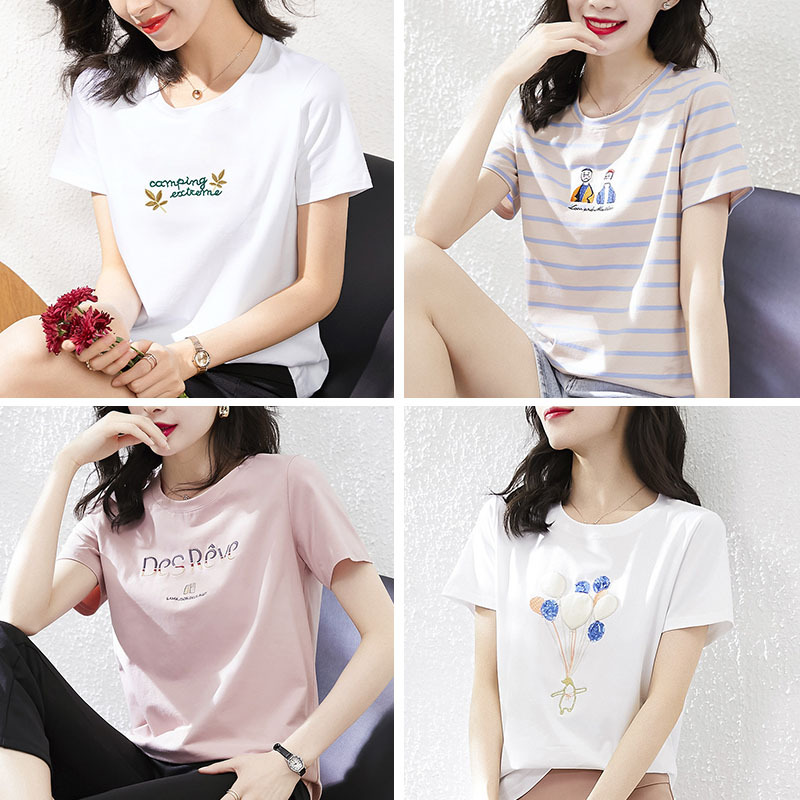 Women's 2021 Summer New Style Pure Cotton Short-sleeved T-shirt Women's Loose Large Size White T-shirt Top