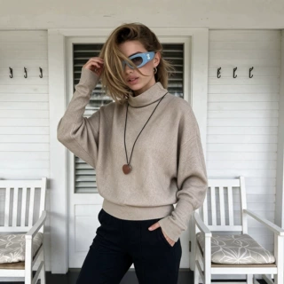 Skin‑friendly stylish knit sweater跨境简约洋气高领针织套衫