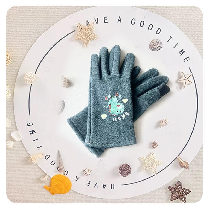 Guantes calientes para niños cinco dedos más tela táctil de terciopelo elástico para niños y niñas guantes de dibujos animados suaves para ciclismo otoño e invierno a prueba de viento