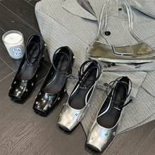 小众银色芭蕾高跟鞋2023新款高级感十字架金属装饰法式方头单鞋