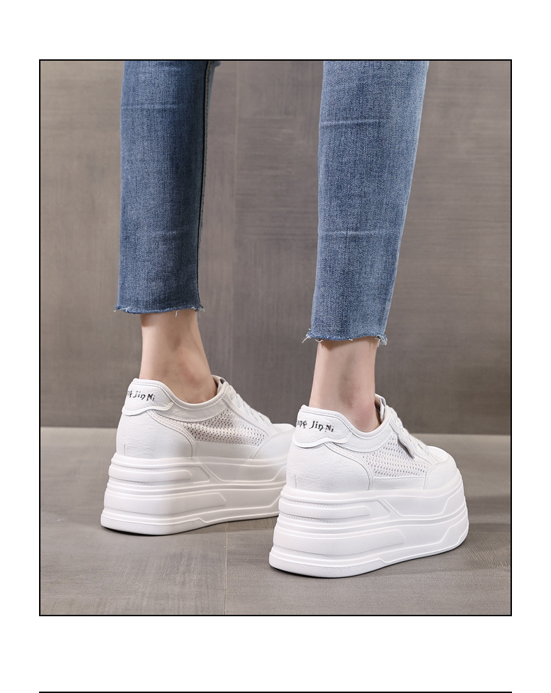 Giày sneaker nữ đế dày tăng chiều cao, mặt lưới thoáng khí, phong cách bánh xốp — Màu đen chi tiết 19