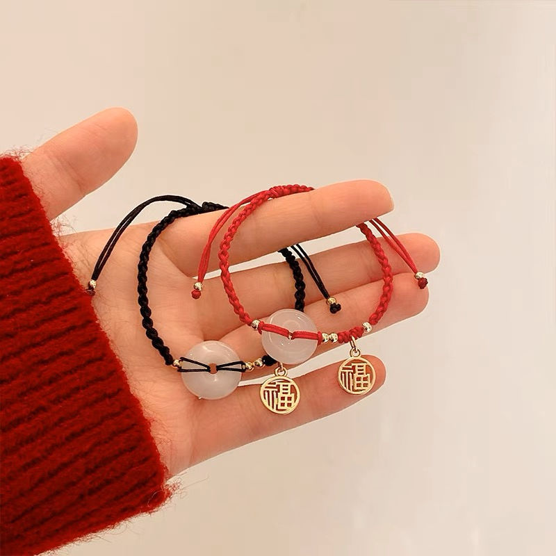 Blessing brand safety buckle bracelet couple bracelet female woven small Bell fu character birth year bracelet for boyfriend girlfriends Blessing brand safety buckle bracelet couple bracelet female woven small Bell fu character birth year bracelet for boyfriend girlfriends