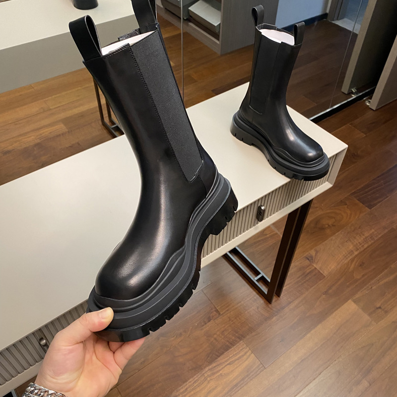 High-Quality Correct Version Nb&Bv Green-Soled Boots with Transparent Thick Soles and Inner Heightening 8inch Fleece-Lined Black-Soled Mid-Boots Motorcycle Boots