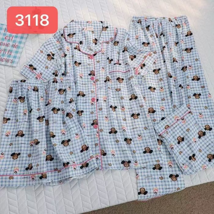 Comercio exterior nube transfronteriza algodón de tres piezas pantalones cortos de manga corta pantalones pijamas de verano ropa a domicilio rebeca de dibujos animados solapa