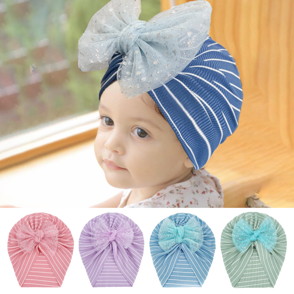 baby Spring and autumn season Thin section Jacobs bow Princess Hat Europe and America baby stripe Knotted cap Children&#39;s hats