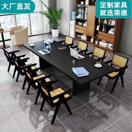 实木茶桌碳化黑色大板桌原木会议桌办公桌子接待洽谈茶台工作长桌