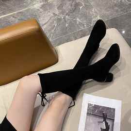 长筒靴女2025新款秋冬加绒中筒靴子女不过膝矮个子高跟长靴弹力靴