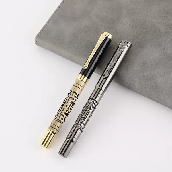 Retro Hollow-out Carved Plating High-grade Gun Grey Metal Business Gift Signature Engraving High-grade Sense Sign Pen