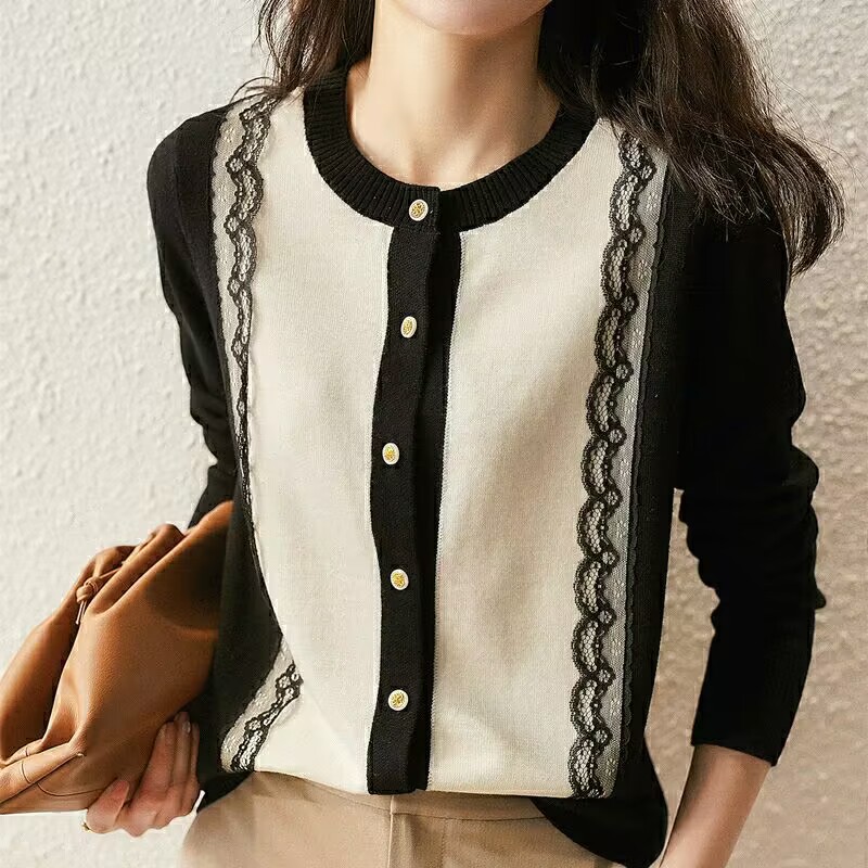 Spring lace cashmere fashionable elegant cardigan with a round…