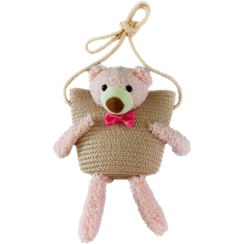 Summer Children's Straw Bag Mini Space Bear Crossbody Small Bag 2025 New Cartoon Cute Coin Purse Wholesale
