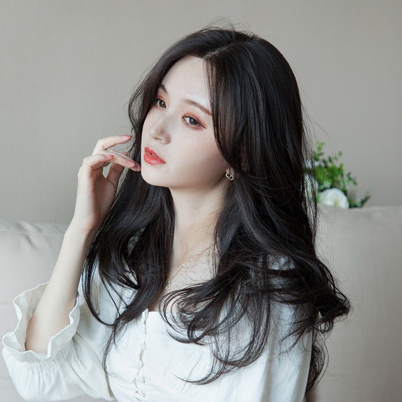 Peluca, cabello rizado femenino, encaje frontal, peinado coreano sin costuras, corte de pelo corto de clavícula femenina, casco completo de longitud media