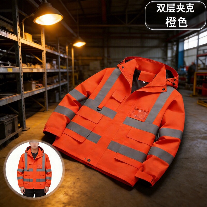 Reflective Hooded Cotton Jacket, Winter Warm Multi-Pocket Corduroy Cotton Coat, Thickened Oxford Cloth Waterproof Workwear Jacket