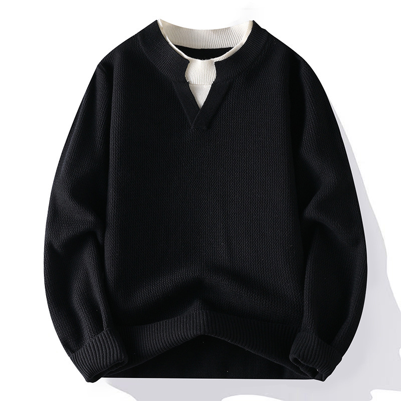Explosiones transfronterizas de tamaño grande europeo falso dos piezas de camiseta de punto de cuello en V suéter hombre cuello redondo perezoso alta sensación de fábrica al por mayor