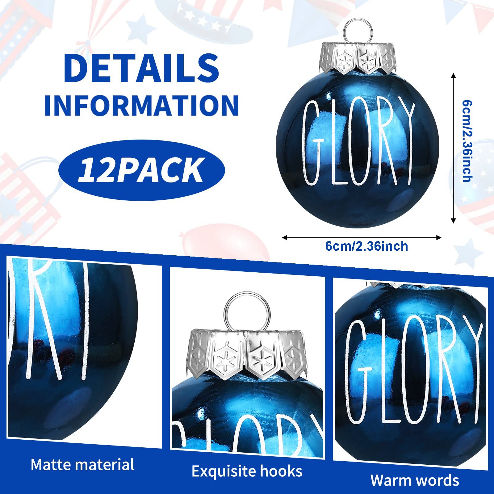 Transfronterizo Día de la Independencia de EE. UU. 6cm12 piezas Pintado Bola de Navidad Estrella Bandera Impresión Bola colgante