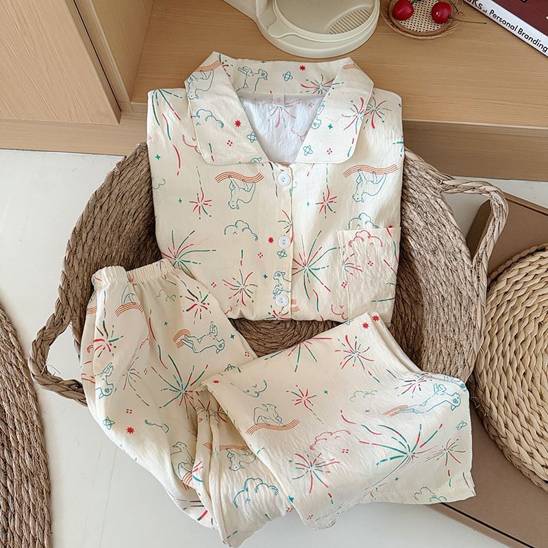 Al por mayor transfronterizo nueva primavera y otoño en línea explosión nubes de algodón dulce pijamas de mangas largas pantalones largos trajes de ropa para el hogar mujeres