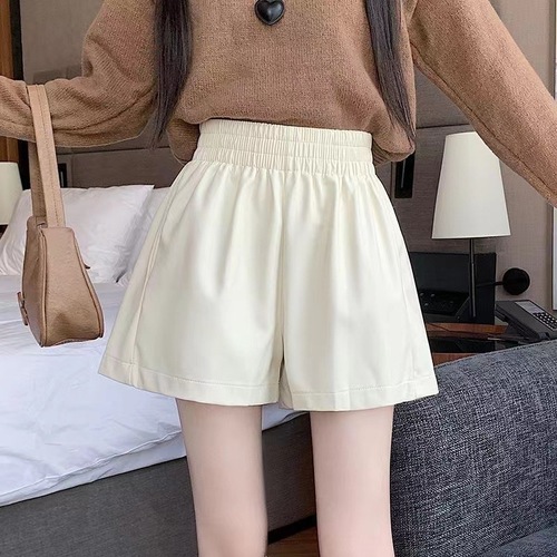 Women's High-Waisted Wide Leg Casual Shorts Autumn/Winter A-Line Wide Leg Pants Loose PU Outerwear Boot Pants Trendy