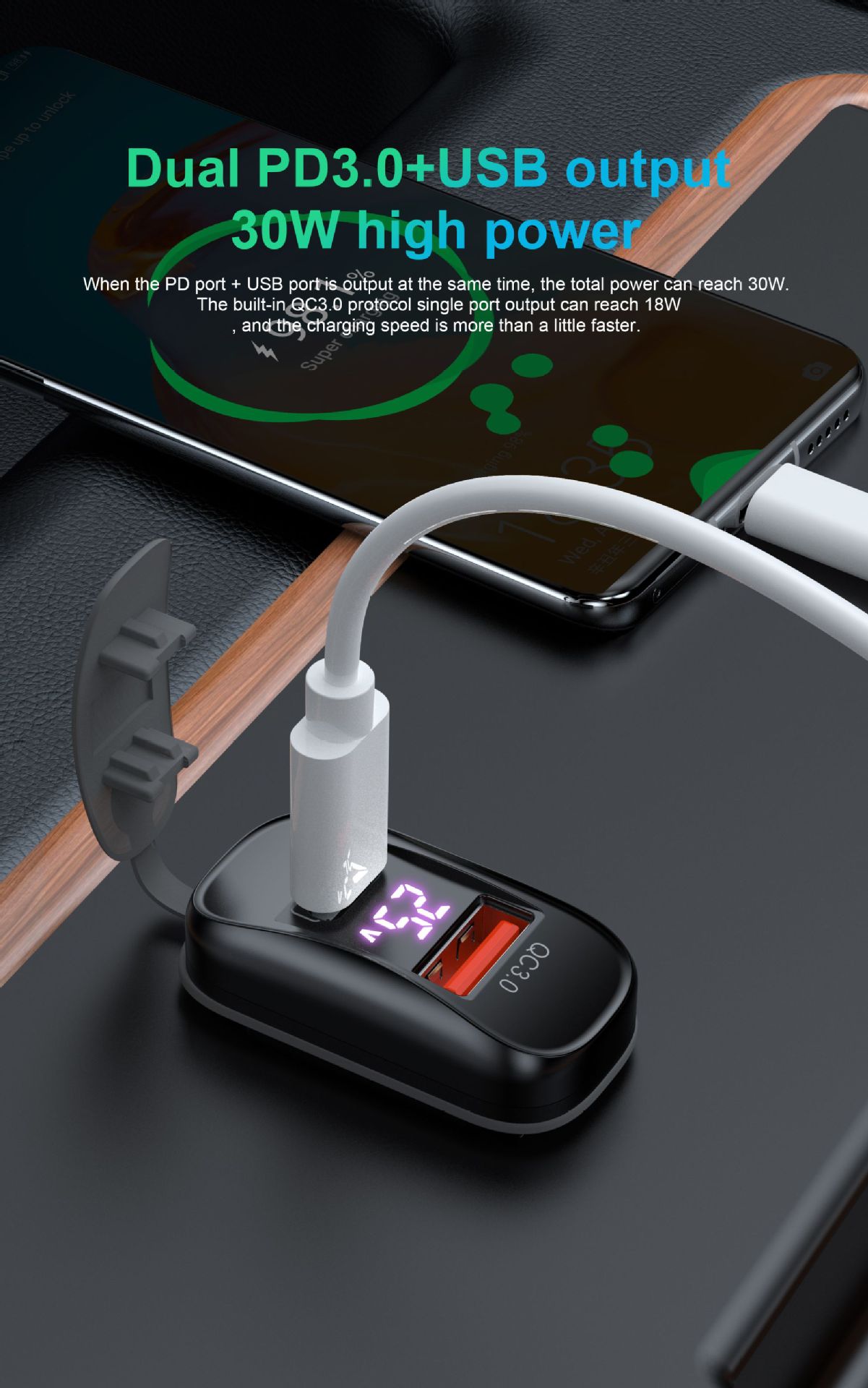 Cross-Border Car and Rv Modified Car Charger Pd30W38W Car Charger Super Fast Charging Mobile Phone Charging Head Manufacturer