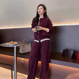 时尚大码女装一整套秋冬季新款红色简约风休闲长袖卫衣两件套女装