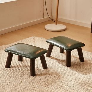 Solid Wood Stool with Soft Upholstery for Home Use, Living Room Coffee Table Bench, Square Stool, Sofa Shoe-Changing Children's Low Stool, Creative and Simple for the Entrance