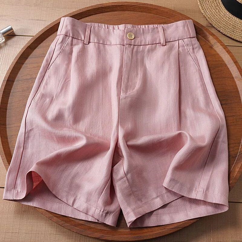 Summer lightweight linen women's loose-fitting cotton-linen shorts, straight-cut casual ice silk wide-leg hot pants for petite women