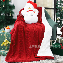 圣诞红粗毛线装饰毯红色新年毛毯节日毯子沙发盖毯床上用毛毯