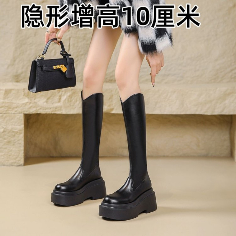 Demi-season high boots platform heels with hidden heel