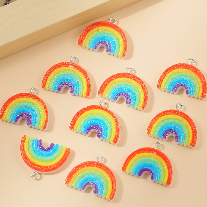 10 Pieces Simple Style Rainbow Alloy Resin Epoxy Pendant Jewelry Accessories display picture 5