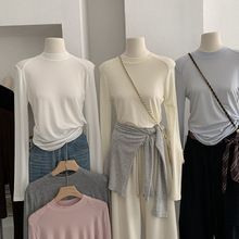 欧玛莱 小立领羊绒莱赛尔天丝薄款纯色长袖内搭打底衫T恤上衣5092