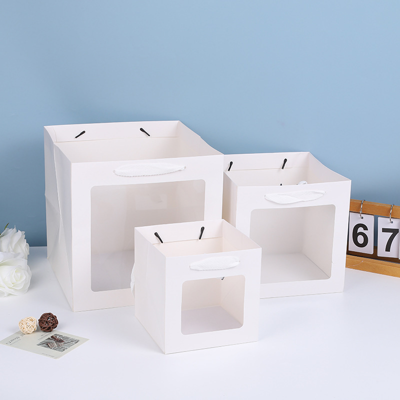 Bolsa de embalaje cuadrado engrosado flores boda bolsa de regalo inferior transparente ventana portátil bolsa de regalo bolsa de papel al por mayor