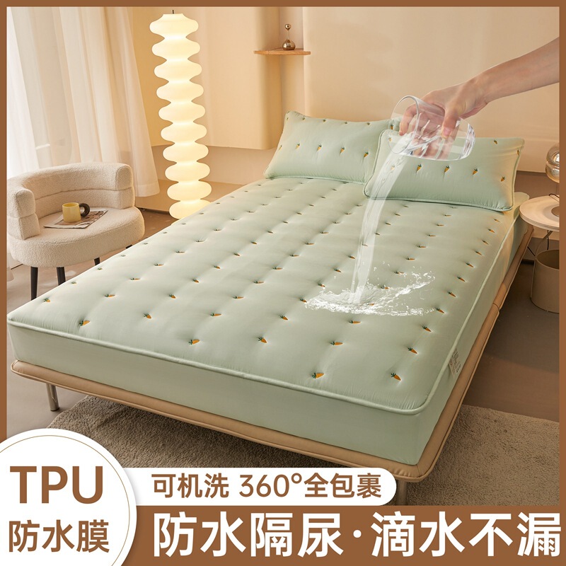 跨境夹棉防水床笠纯色刺绣床垫防尘保护套席梦思外贸床罩全包批发|undefined