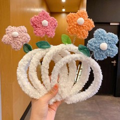 Lamb wool cute flower headband women's autumn and winter plush face wash anti-slip mask special headband hair bundle hairpin