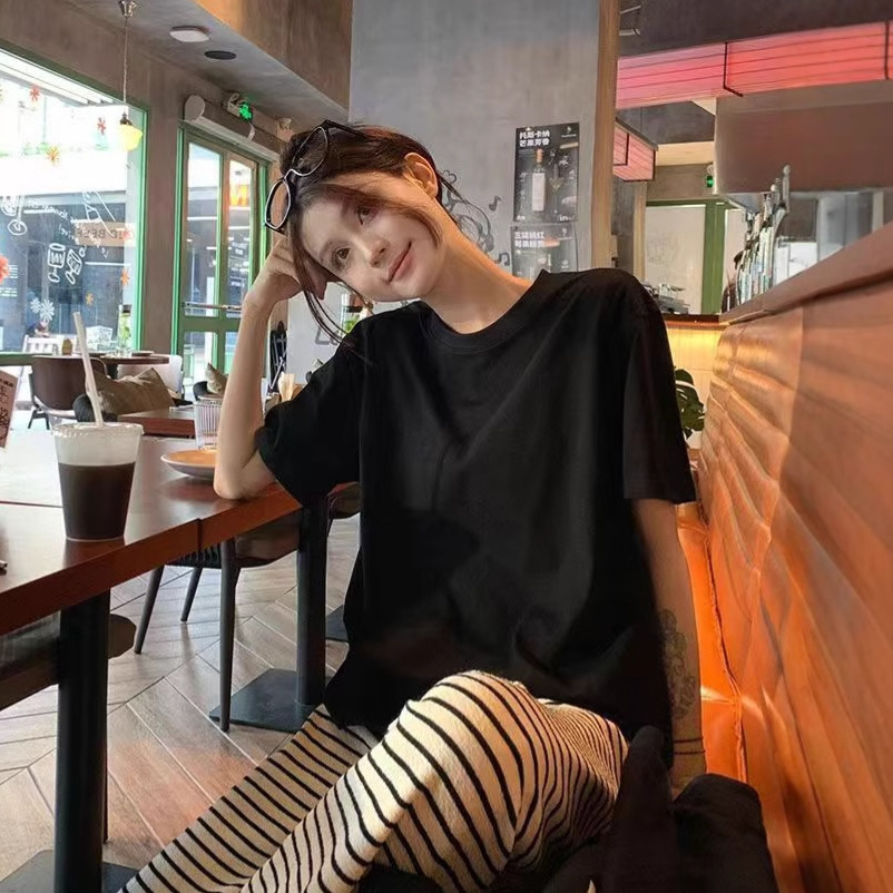 [여성 아이스 실크 티셔츠] 블랙