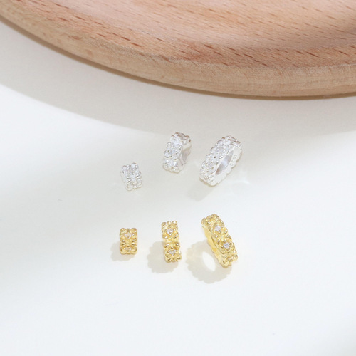 S925 sterling silver precision diamond spacer accessories DIY handmade crystal beaded bracelet gold plated wheel beads loose beads