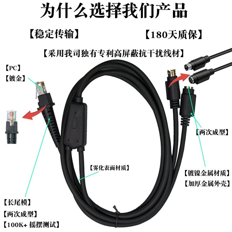 Applicable to DataLogic DataLIC GD4130 4400 bar code scanning gun KB keyboard PS2 data cable 3 meters