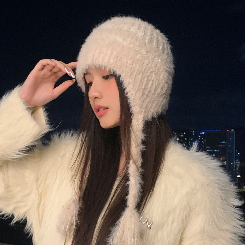 2025韩版冬天帽子女款加绒加厚针织帽户外防寒保暖耳包一体帽批发|undefined