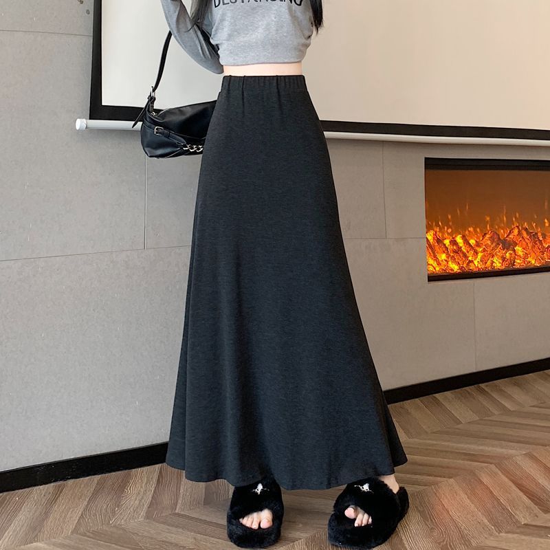 GraceChic GraceChic GraceChic In Stock 2025 Autumn Winter New Glutinous Rice Mid-Length Slimming Knitted Women Dopamine Black Half Skirt_voghion.com