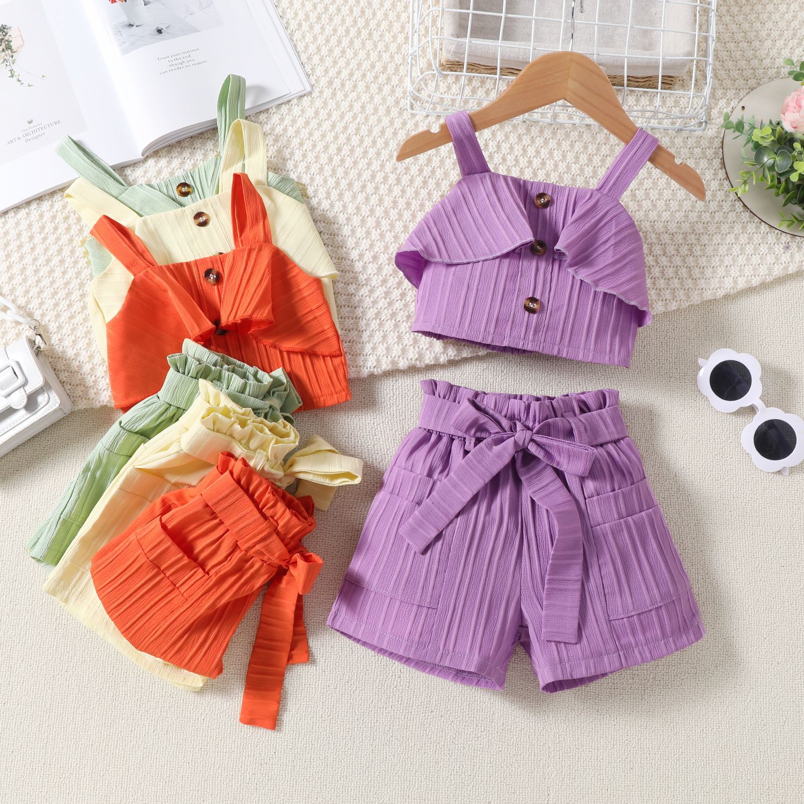 Sleeveless Sleeve Length Cute Solid Color Bow Knot Cotton Girls Dresses