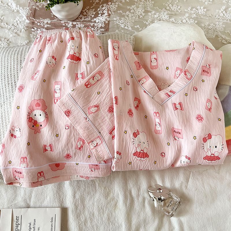 Comercio exterior transfronterizo en nombre de la nube pijamas de algodón para mujer verano nuevo tiro real dulce jersey pantalones cortos de manga corta traje de servicio a domicilio