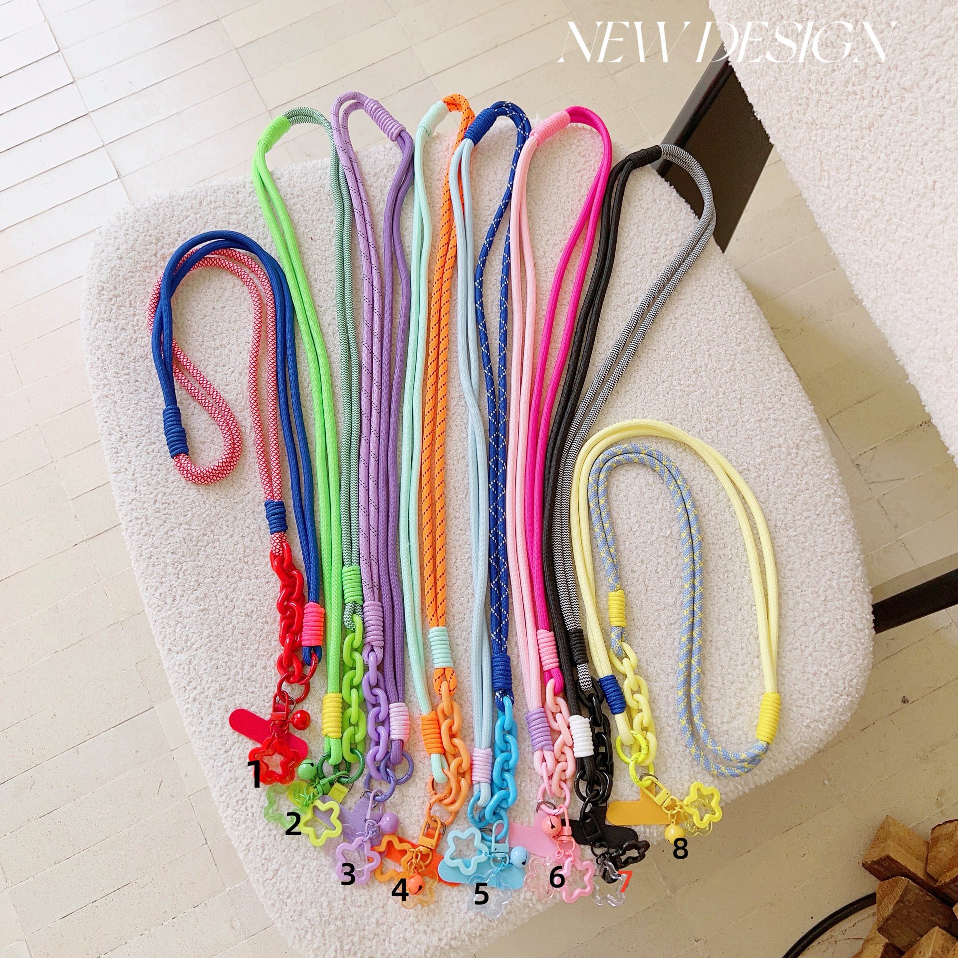 Nailon coreano largo diagonal cordón de costura color ajustable serie miu cadena de teléfono móvil accesorios estrella color viento