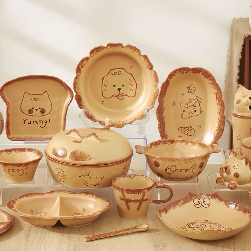 Creative Cartoon Cat Ceramic Tableware Household Rice Bowl Underglaze Color Dessert Plate Large Capacity Soup Bowl Gift Set Creative Cartoon Cat Ceramic Tableware Household Rice Bowl Underglaze Color Dessert Plate Large Capacity Soup Bowl Gift Set