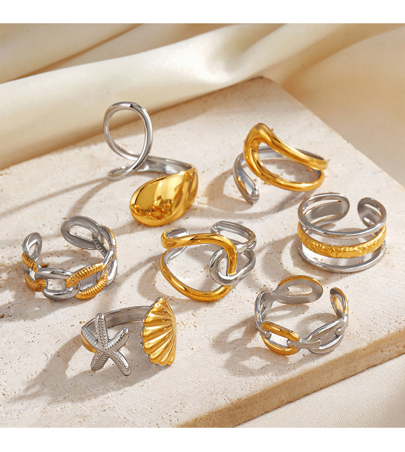 Holiday, Daily Occasion 304 Stainless Steel Material Starfish, Shell Pattern Wholesale Jewelry Marine Style Starfish Shell 304 Stainless Steel Plating Open Rings
